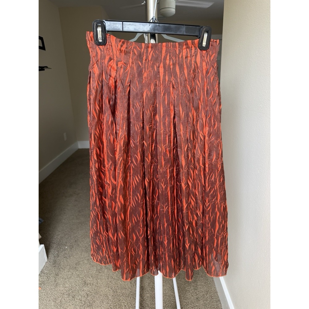 Proenza Schouler Runa Plisse Skirt Orange Printed Twill Midi Skirt Womens Size S